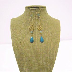 Turquoise  Semiprecious Stone Earrings Gold Plated